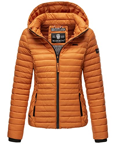 MARIKOO Damen Jacke Steppjacke Übergangsjacke mit Kapuze gesteppt B600 [B600-Samt-Cinnamon-Gr.L] von MARIKOO