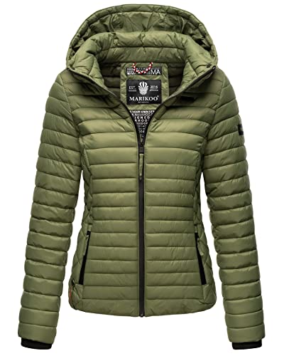 MARIKOO Damen Jacke Steppjacke Übergangsjacke mit Kapuze gesteppt B600 [B600-Samt-Dusty-Olive-Gr.XS] von MARIKOO