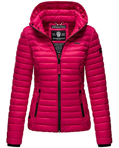 MARIKOO Damen Jacke Steppjacke Übergangsjacke mit Kapuze gesteppt B600 [B600-Samt-Fuchsia-Gr.S] von MARIKOO