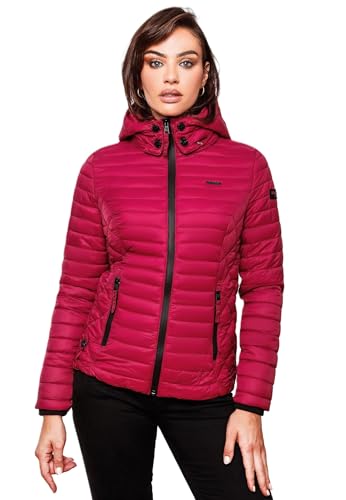 MARIKOO Damen Jacke Steppjacke Übergangsjacke mit Kapuze gesteppt B600 [B600-Samt-Fuchsia-Gr.S] von MARIKOO