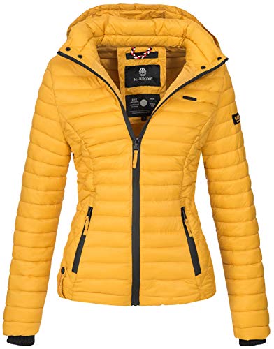 MARIKOO Damen Jacke Steppjacke Übergangsjacke mit Kapuze gesteppt B600 [B600-Samt-Gelb-Gr.L] von MARIKOO