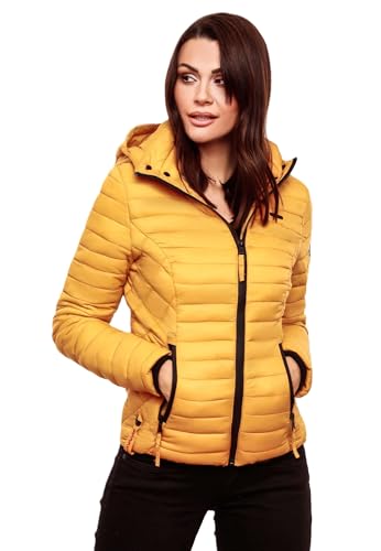 MARIKOO Damen Jacke Steppjacke Übergangsjacke mit Kapuze gesteppt B600 [B600-Samt-Gelb-Gr.XXL] von MARIKOO