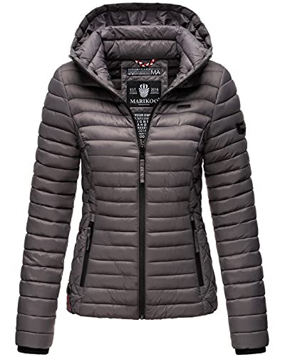 MARIKOO Damen Jacke Steppjacke Übergangsjacke mit Kapuze gesteppt B600 [B600-Samt-Grau-Gr.S] von MARIKOO