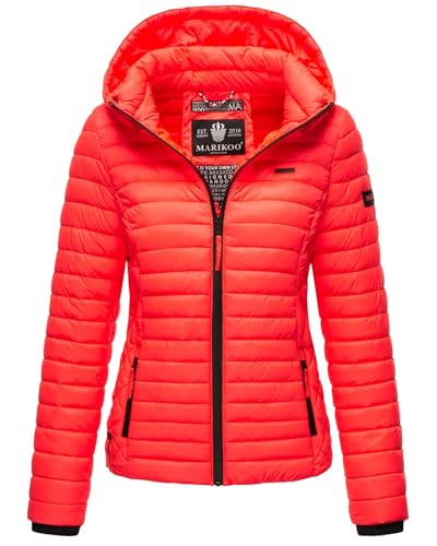 MARIKOO Damen Jacke Steppjacke Übergangsjacke mit Kapuze gesteppt B600 [B600-Samt-Neon-Coral-Gr.S] von MARIKOO