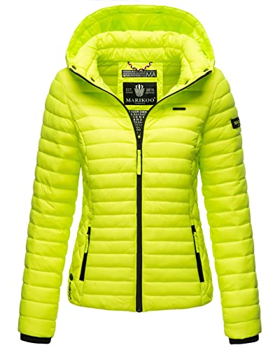 MARIKOO Damen Jacke Steppjacke Übergangsjacke mit Kapuze gesteppt B600 [B600-Samt-Neon-Green-Gr.M] von MARIKOO