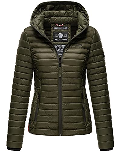 MARIKOO Damen Jacke Steppjacke Übergangsjacke mit Kapuze gesteppt B600 [B600-Samt-Olive-Gr.M] von MARIKOO