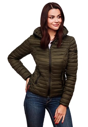 MARIKOO Damen Jacke Steppjacke Übergangsjacke mit Kapuze gesteppt B600 [B600-Samt-Olive-Gr.XL] von MARIKOO