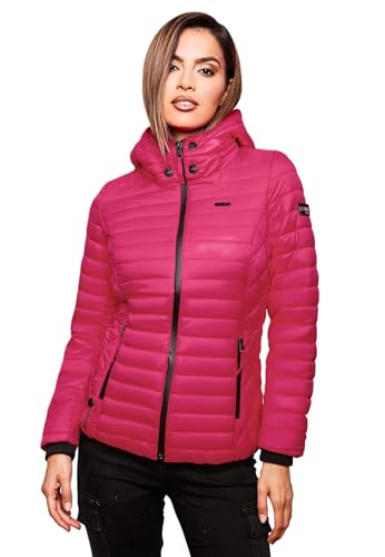 MARIKOO Damen Jacke Steppjacke Übergangsjacke mit Kapuze gesteppt B600 [B600-Samt-Pink-Gr.XS] von MARIKOO