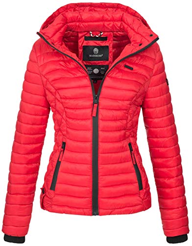 MARIKOO Damen Jacke Steppjacke Übergangsjacke mit Kapuze gesteppt B600 [B600-Samt-Rot-Gr.L] von MARIKOO