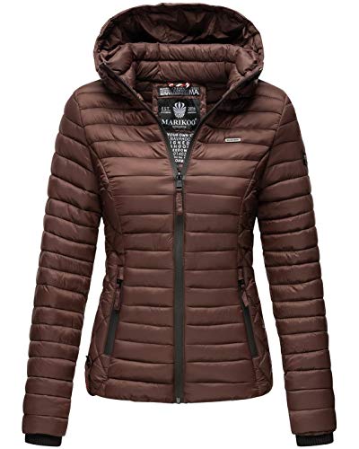 MARIKOO Damen Jacke Steppjacke Übergangsjacke mit Kapuze gesteppt B600 [B600-Samt-Schoko-Gr.M] von MARIKOO