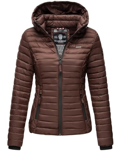 MARIKOO Damen Jacke Steppjacke Übergangsjacke mit Kapuze gesteppt B600 [B600-Samt-Schoko-Gr.M] von MARIKOO