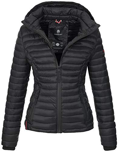 MARIKOO Damen Jacke Steppjacke Übergangsjacke mit Kapuze gesteppt B600 [B600-Samt-Schwarz-Gr.L] von MARIKOO