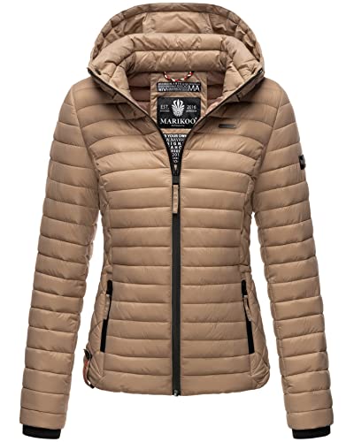 MARIKOO Damen Jacke Steppjacke Übergangsjacke mit Kapuze gesteppt B600 [B600-Samt-Taupe-Grau-Gr.M] von MARIKOO