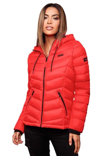 MARIKOO Damen Jacke Steppjacke Winter Übergangsjacke gesteppt Herbst B403 [B403-Kuala-Neon-Coral-Gr.XS] von MARIKOO