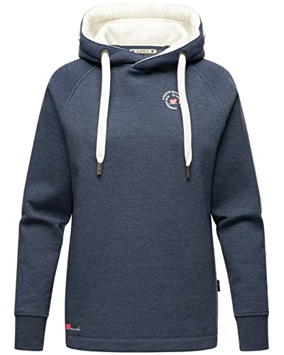 MARIKOO Damen Kapuzen Pullover Hoodie Sweatpullover Sweatshirt lang Pulli Sweater AIRII, Farbe:Dusty Blue Melange, Größe:M / 38 von MARIKOO