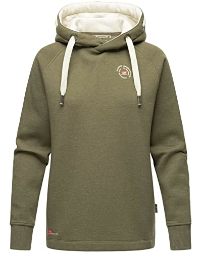 MARIKOO Damen Kapuzen Pullover Hoodie Sweatpullover Sweatshirt lang Pulli Sweater AIRII, Farbe:Dusty Olive Melange, Größe:L / 40 von MARIKOO