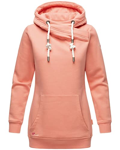 MARIKOO Damen Kapuzen Pullover Hoodie Sweatshirt lang Pulli Sweater IZUYAA, Farbe:Apricot, Größe:M / 38 von MARIKOO