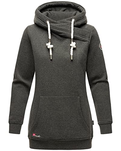 MARIKOO Damen Kapuzen Pullover Hoodie Sweatshirt lang Pulli Sweater IZUYAA, Farbe:Dark Grey Melange, Größe:L / 40 von MARIKOO