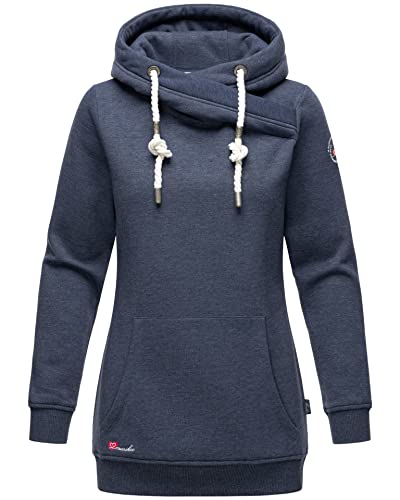 MARIKOO Damen Kapuzenpullover Sweatshirt Hoodie Pulli mit Kapuze B908 [B908-Blau-Melange-Gr.S] von MARIKOO