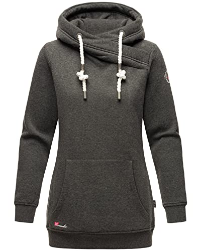 MARIKOO Damen Kapuzenpullover Sweatshirt Hoodie Pulli mit Kapuze B908 [B908-Dunkelgrau-Melange-Gr.L] von MARIKOO