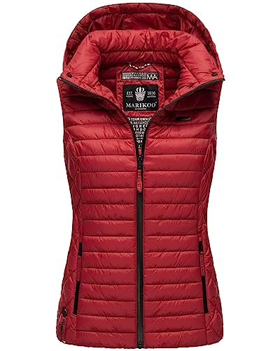 MARIKOO Damen Kapuzenweste für den Übergangs Weste mit Kapuze Steppweste B915 [B915-Hasenp-Dark-Red-Gr.S] von MARIKOO