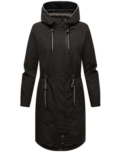 MARIKOO Damen Lange Übergangsjacke wasserdichter Mantel mit reflektierenden Details und Taillenzugband Megumii 16 Black Gr. XS MARIKOO Damen Lange Übergangsjacke wasserdichter Mantel mit reflektierenden Details und Taillenzugband Megumii 16 Black Gr. XS von MARIKOO