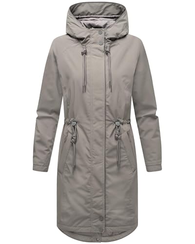 MARIKOO Damen Lange Übergangsjacke wasserdichter Mantel mit reflektierenden Details und Taillenzugband Megumii 16 Grey Gr. M MARIKOO Damen Lange Übergangsjacke wasserdichter Mantel mit reflektierenden Details und Taillenzugband Megumii 16 Grey Gr. M von MARIKOO