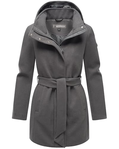 MARIKOO Damen Langer Trenchcoat warme Übergangsjacke in Woll-Optik mit Abnehmbarer Kapuze Katalinaa 16 Anthracite Gr. XXL von MARIKOO