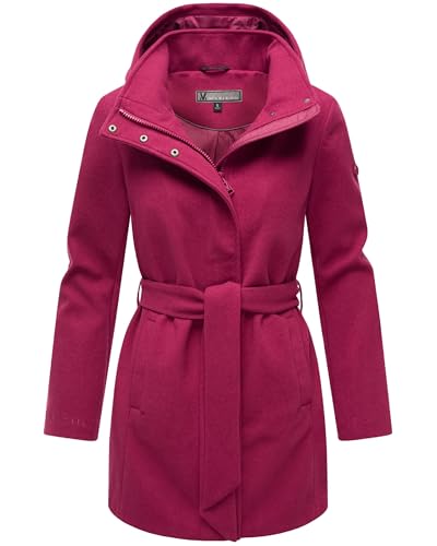 MARIKOO Damen Langer Trenchcoat warme Übergangsjacke in Woll-Optik mit Abnehmbarer Kapuze Katalinaa 16 Berry Wine Gr. L von MARIKOO