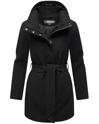 MARIKOO Damen Langer Trenchcoat warme Übergangsjacke in Woll-Optik mit Abnehmbarer Kapuze Katalinaa 16 Black Gr. L von MARIKOO