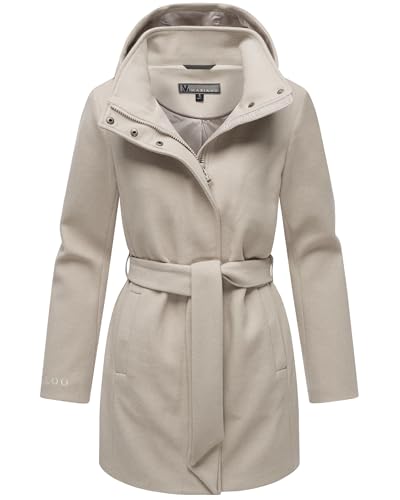 MARIKOO Damen Langer Trenchcoat warme Übergangsjacke in Woll-Optik mit Abnehmbarer Kapuze Katalinaa 16 Bone Gr. XXL von MARIKOO