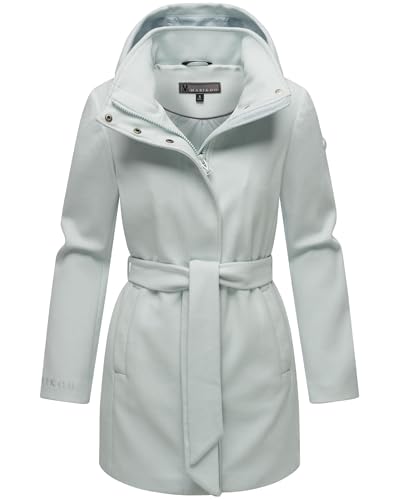 MARIKOO Damen Langer Trenchcoat warme Übergangsjacke in Woll-Optik mit Abnehmbarer Kapuze Katalinaa 16 Ice Blue Gr. 3XL von MARIKOO