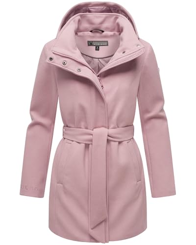 MARIKOO Damen Langer Trenchcoat warme Übergangsjacke in Woll-Optik mit Abnehmbarer Kapuze Katalinaa 16 Lilac Rose Gr. 3XL von MARIKOO