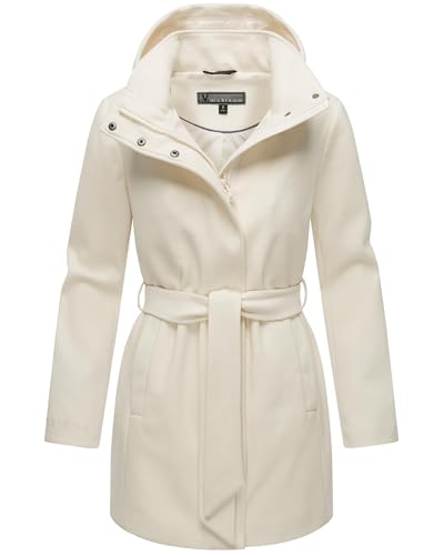 MARIKOO Damen Langer Trenchcoat warme Übergangsjacke in Woll-Optik mit Abnehmbarer Kapuze Katalinaa 16 Off White Gr. XL von MARIKOO