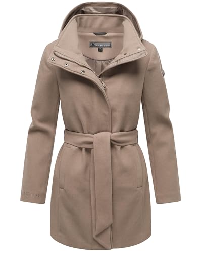 MARIKOO Damen Langer Trenchcoat warme Übergangsjacke in Woll-Optik mit Abnehmbarer Kapuze Katalinaa 16 Taupe Grey Gr. XL von MARIKOO