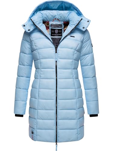 MARIKOO Damen Langer Wintermantel Warmer Steppmantel mit Abnehmbarer Kapuze Abendsternchen Baby Blue Gr. L von MARIKOO