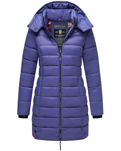 MARIKOO Damen Langer Wintermantel Warmer Steppmantel mit Abnehmbarer Kapuze Abendsternchen Blue Violet Gr. S von MARIKOO
