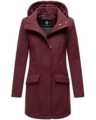 MARIKOO Damen Mantel Herbst Winter Mantel Parka Übergangs Jacke Business Trenchcoat Kapuzenmantel Kapuze LEILANIAA, Farbe:Bordeaux-Melange, Größe:S 36 von MARIKOO