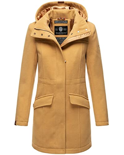 MARIKOO Damen Mantel Herbst Winter Mantel Parka Übergangs Jacke Business Trenchcoat Kapuzenmantel Kapuze LEILANIAA, Farbe:camel, Größe:S 36 von MARIKOO