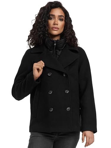 MARIKOO Damen Mantel Kurze Winterjacke mit (abnehmbarem) gestepptem Kragen in Woll-Optik Aylaraa 16 Black Gr. L von MARIKOO