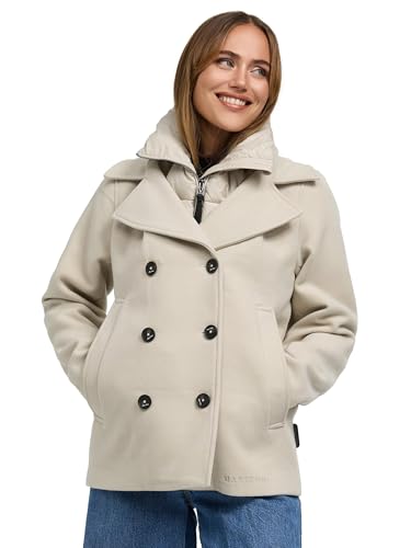 MARIKOO Damen Mantel Kurze Winterjacke mit (abnehmbarem) gestepptem Kragen in Woll-Optik Aylaraa 16 Pearl Grey Gr. XXL von MARIKOO