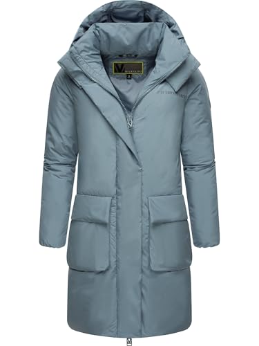 MARIKOO Damen Mantel Lange warme Winterjacke mit Kapuze Nanami 16 Powder Blue Gr. L von MARIKOO