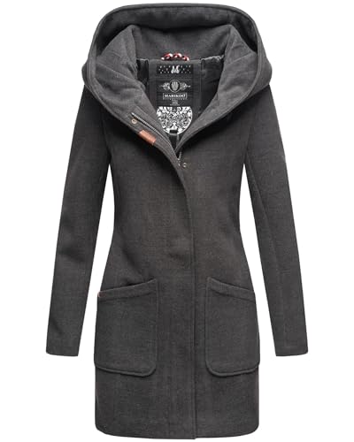 MARIKOO Damen Mantel Trenchcoat Wintermantel Übergangs Jacke Parka Lang B819 [B819-Maik-Anthrazit-Gr.M] von MARIKOO