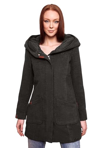 MARIKOO Damen Mantel Trenchcoat Wintermantel Übergangs Jacke Parka Lang B819 [B819-Maik-Anthrazit-Mel-Gr.XS] von MARIKOO