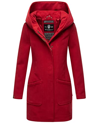 MARIKOO Damen Mantel Trenchcoat Wintermantel Übergangs Jacke Parka Lang B819 [B819-Maik-Blood-Red-Gr.S] von MARIKOO