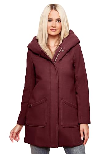 MARIKOO Damen Mantel Trenchcoat Wintermantel Übergangs Jacke Parka Lang B819 [B819-Maik-Bordeaux-Mel-Gr.M] von MARIKOO