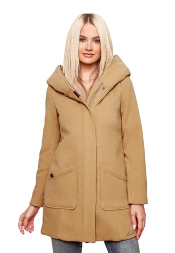 MARIKOO Damen Mantel Trenchcoat Wintermantel Übergangs Jacke Parka Lang B819 [B819-Maik-Camel-Gr.5XL] von MARIKOO