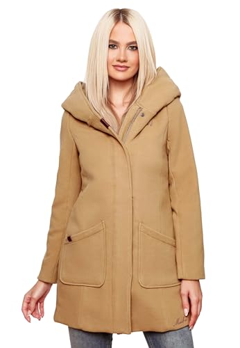 MARIKOO Damen Mantel Trenchcoat Wintermantel Übergangs Jacke Parka Lang B819 [B819-Maik-Camel-Gr.M] von MARIKOO