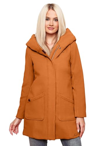 MARIKOO Damen Mantel Trenchcoat Wintermantel Übergangs Jacke Parka Lang B819 [B819-Maik-Cinnamon-Gr.L] von MARIKOO