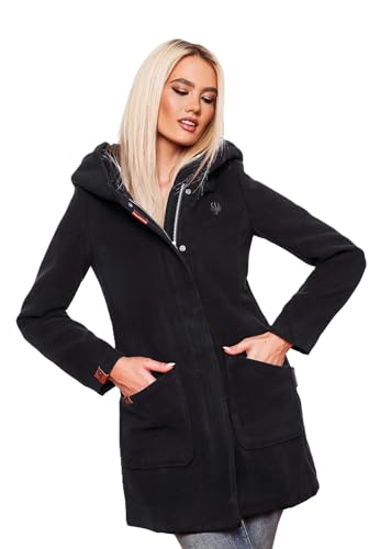 MARIKOO Damen Mantel Trenchcoat Wintermantel Übergangs Jacke Parka Lang B819 [B819-Maik-Dark-Navy-Gr.L] von MARIKOO